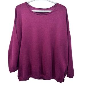 Gudrun Sjoden Organic Wool Sweater Size L Berry Purple Crew Neck Knit